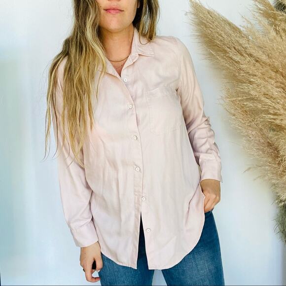 NEW OLD NAVY Blush Soft Pink Tencel Button Down Long Sleeve Shirt Top Blouse M - Picture 3 of 9
